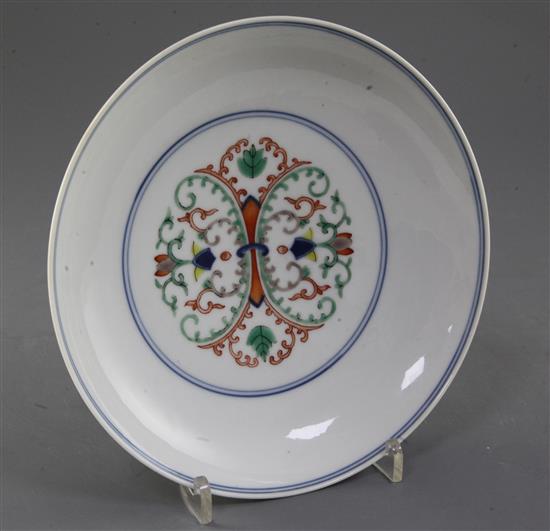 A Chinese doucai dish, Qianlong mark, diameter 20.8cm